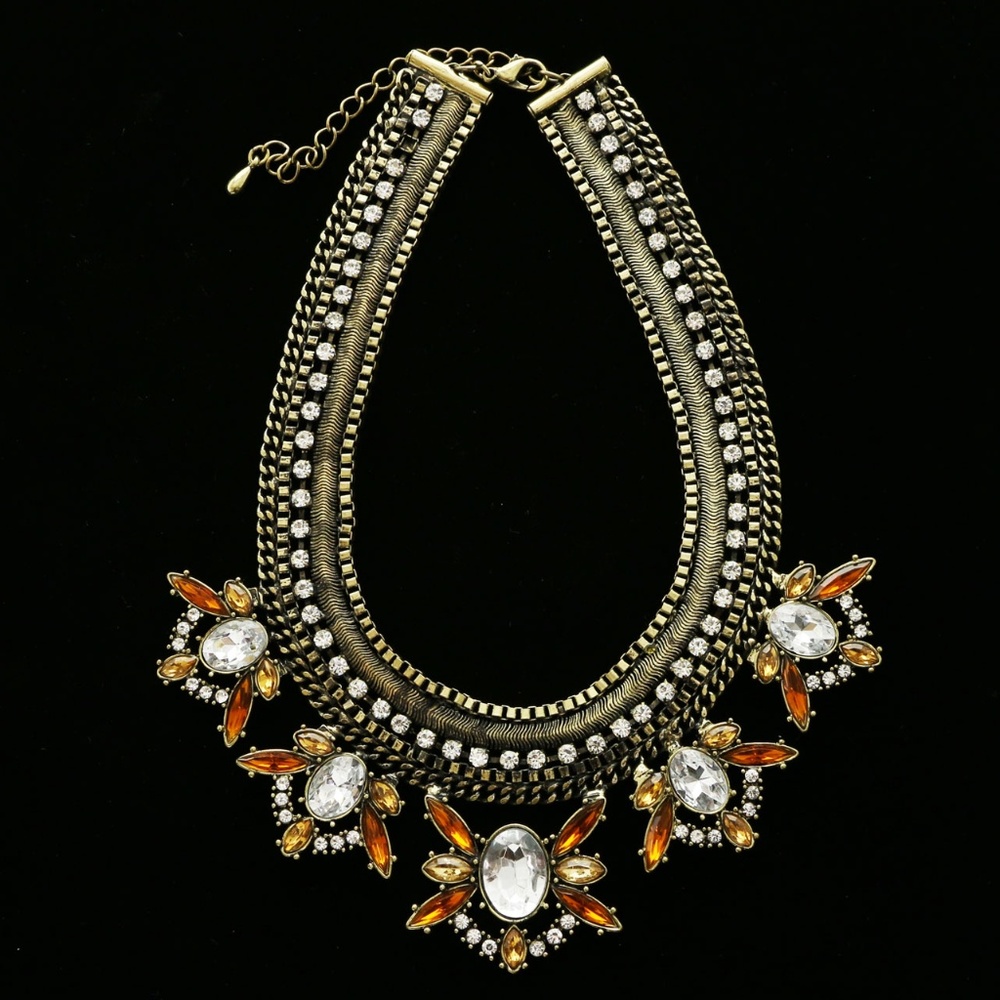 Luxury Crystal Choker-Necklace Gold/Orange NWOT